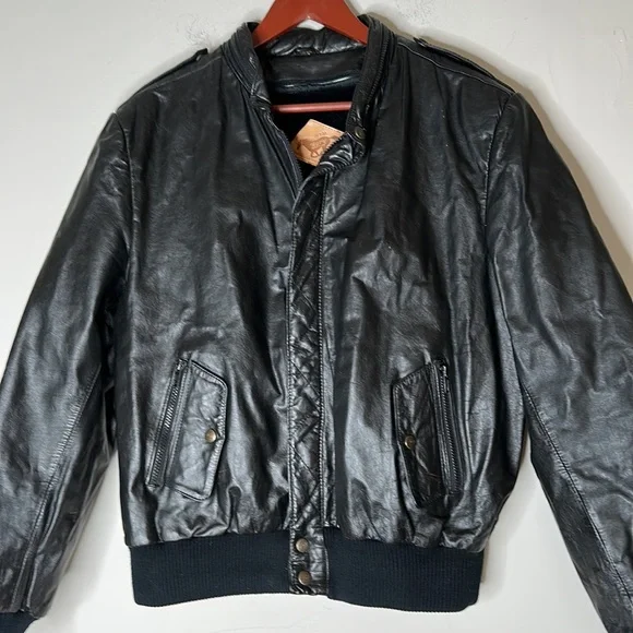 $1499 FURY Men’s Luxury Black Leather Bomber Utility Jacket Vest Coat size 44 - Picture 2 of 10